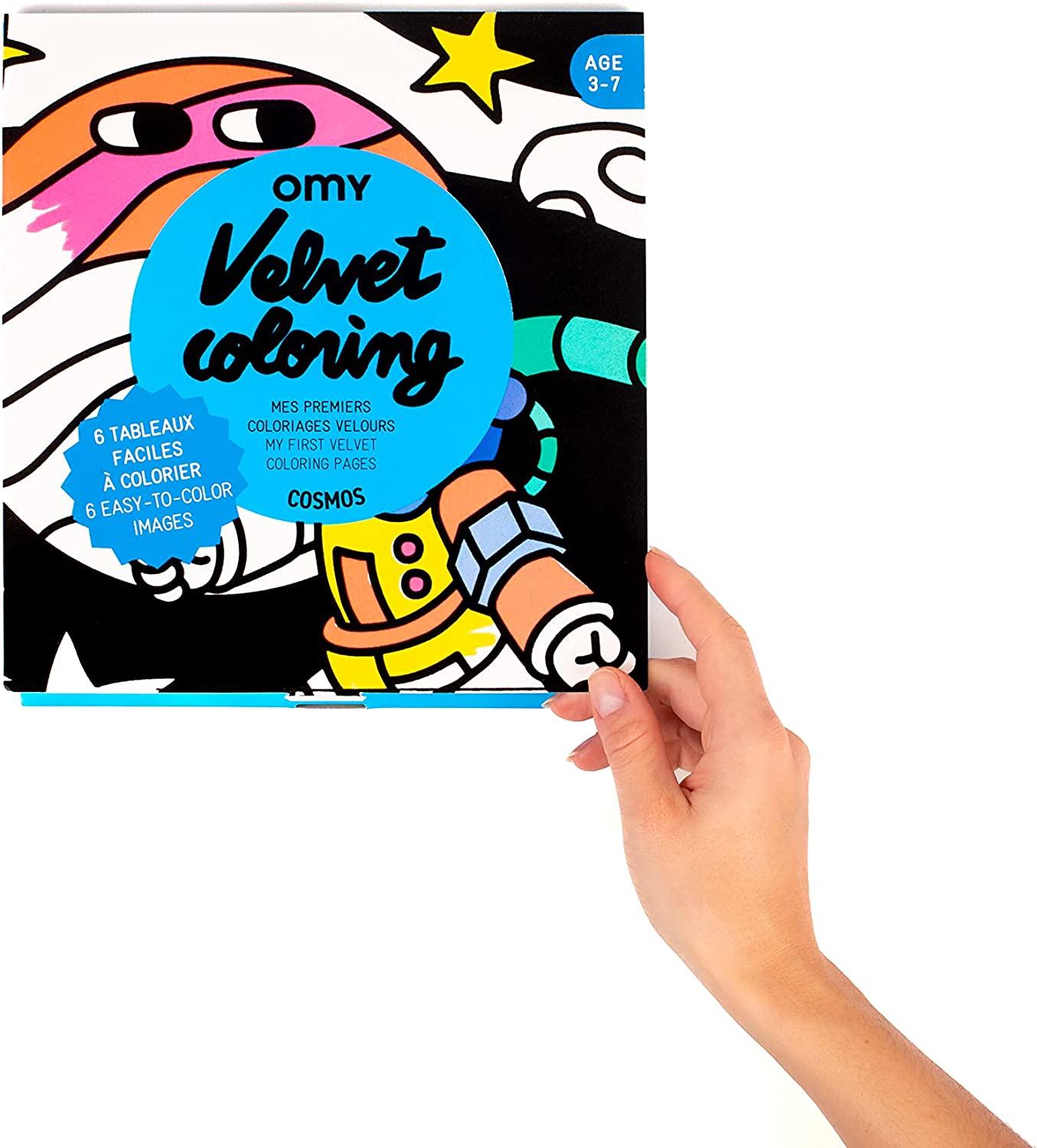 OMY Pack of 6 Fuzzy Velvet Coloring Posters, Cosmos Space, Arts & Crafts for Children, Ideal for Travel, at Home, Play Dates